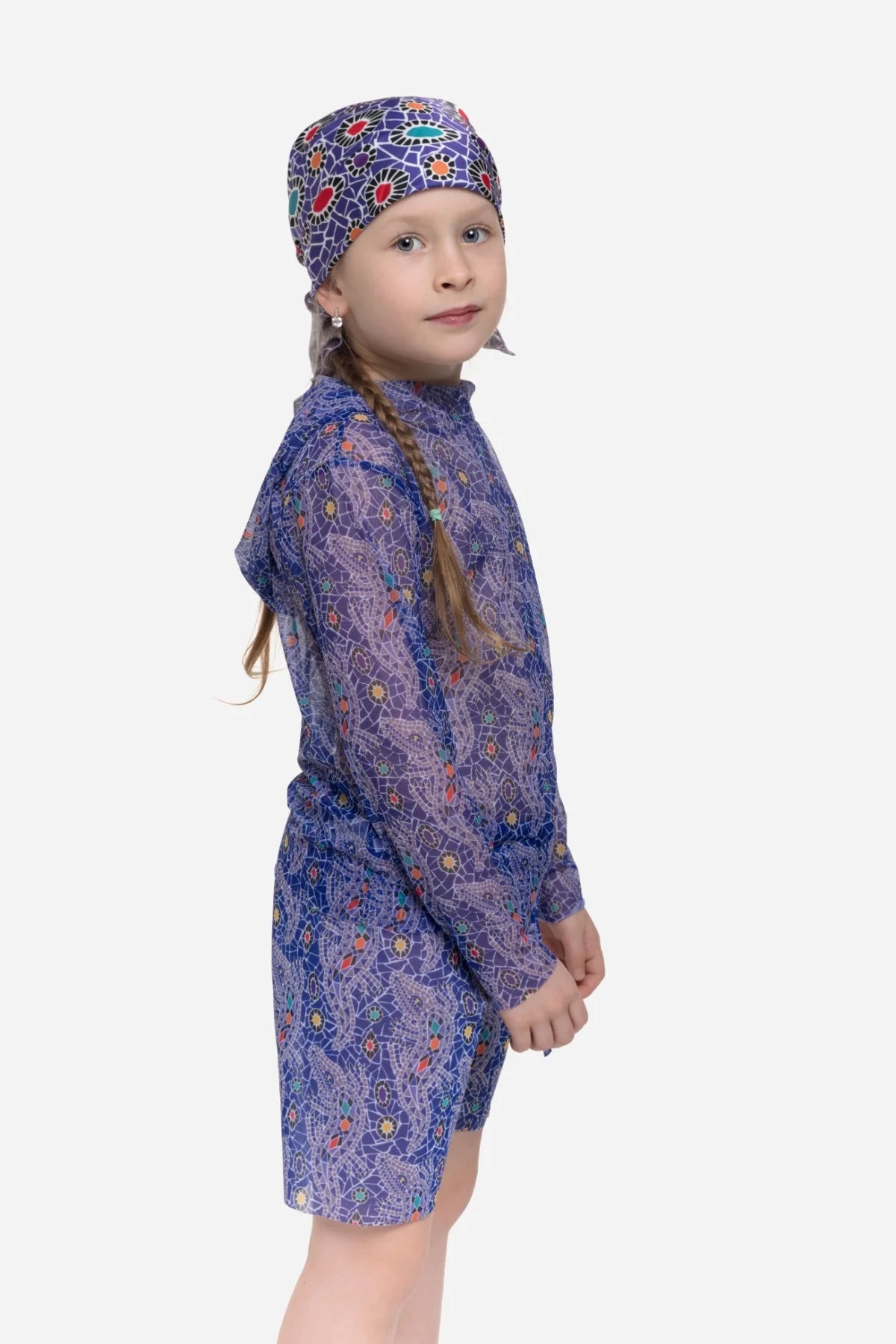 Kids Swimsuit Top with Hood and Shorts Crocodile Purple