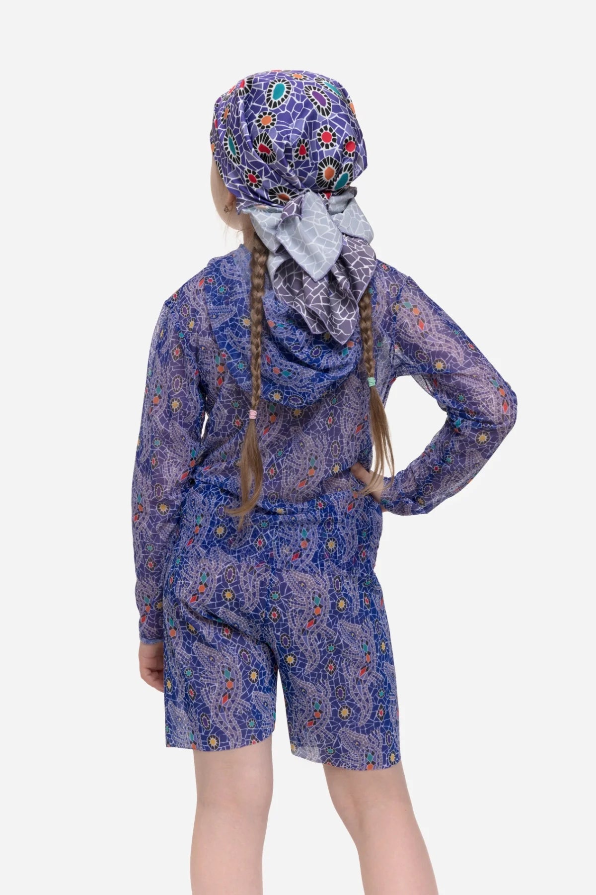 Kids Swimsuit Top with Hood and Shorts Crocodile Purple