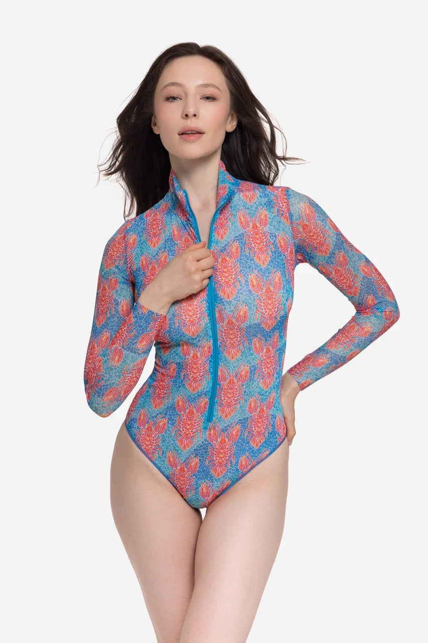 Zipper Swimsuit Lobster Pattern