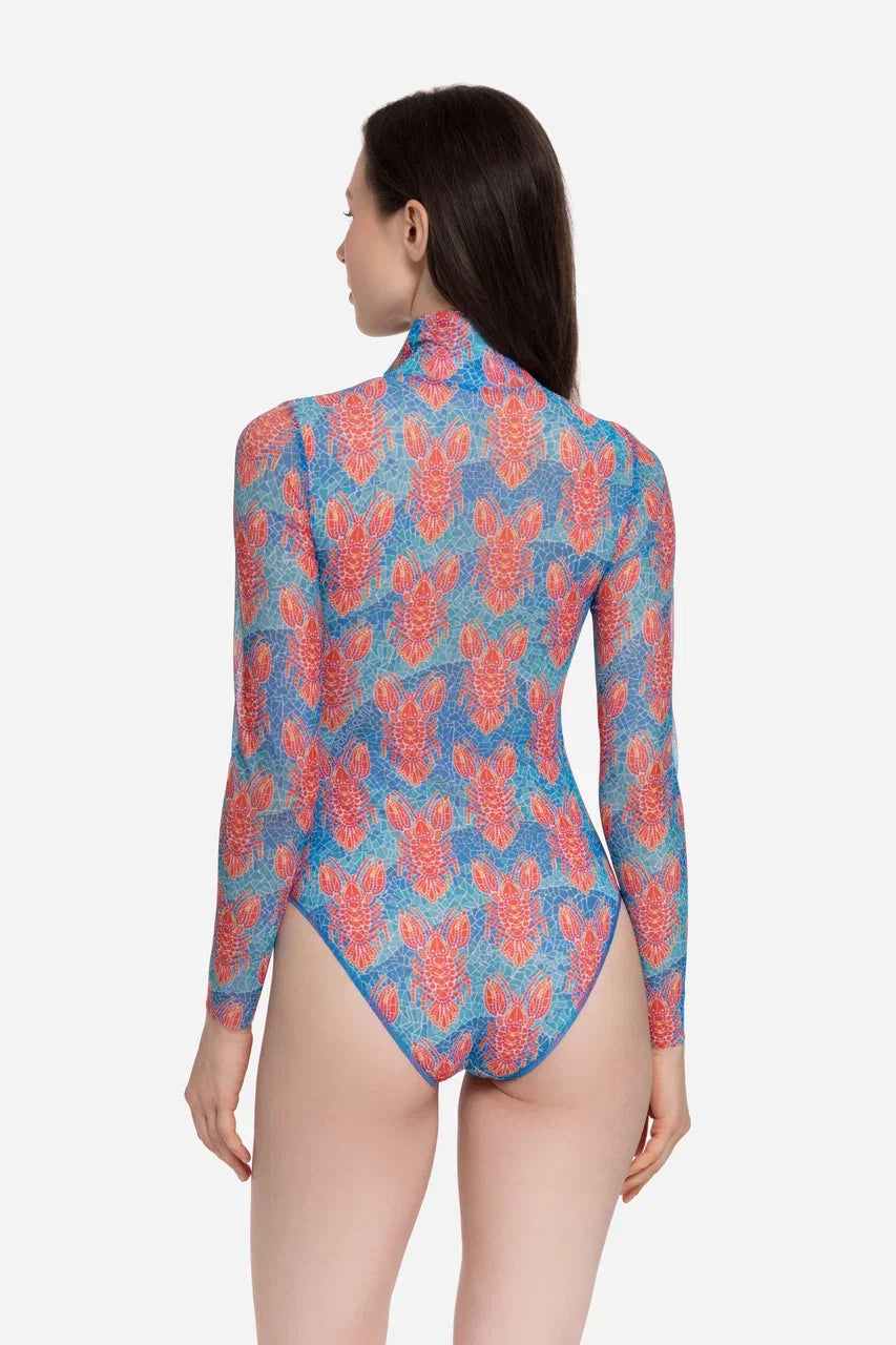 Zipper Swimsuit Lobster Pattern