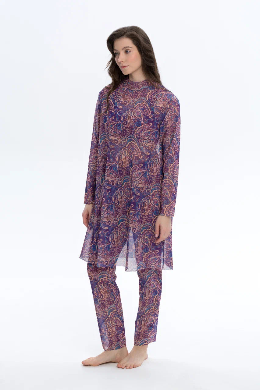 Burkini with Hood Paisley Purple