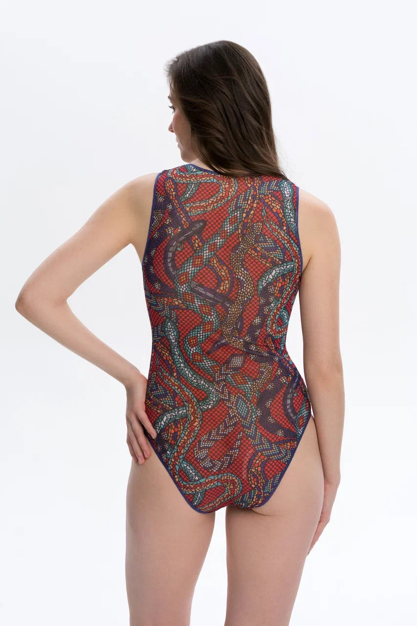V-Neck Swimsuit Snakes Mosaic
