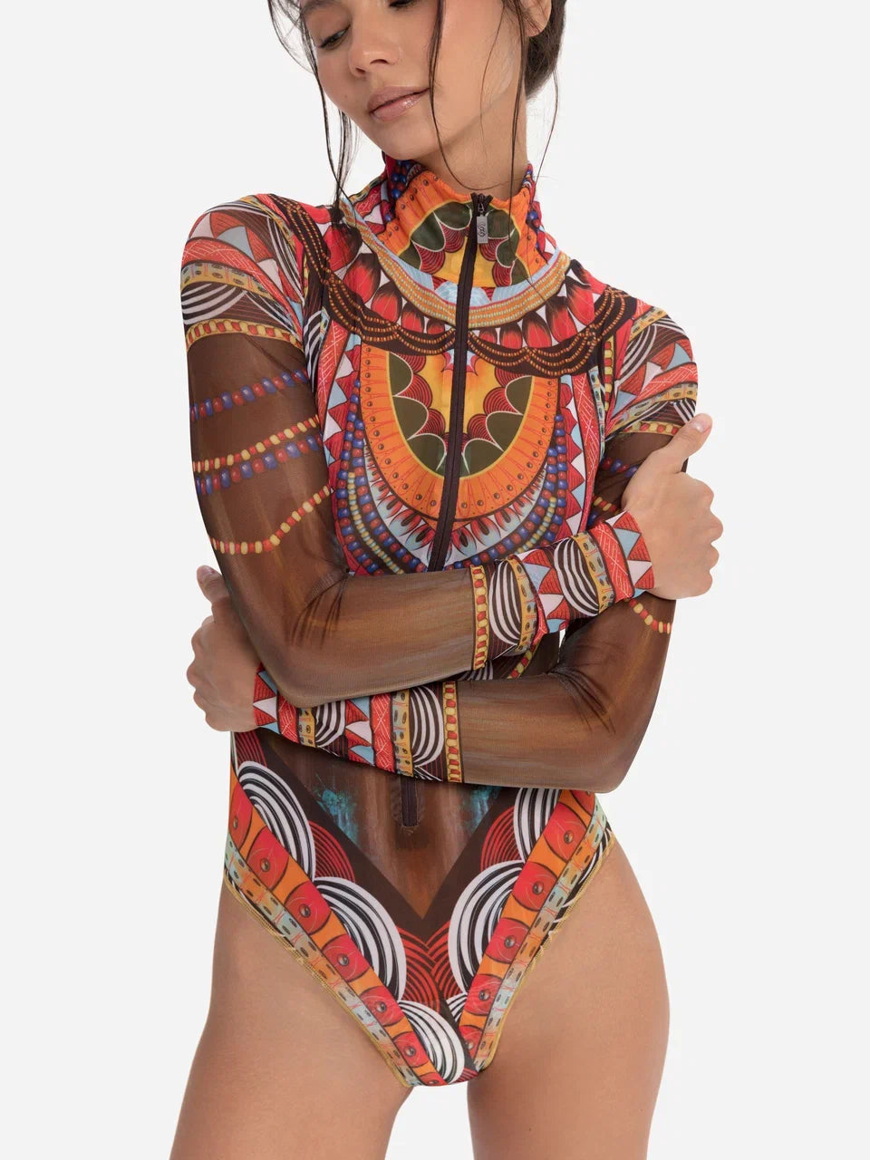 Zipper Swimsuit with Sleeves Africa