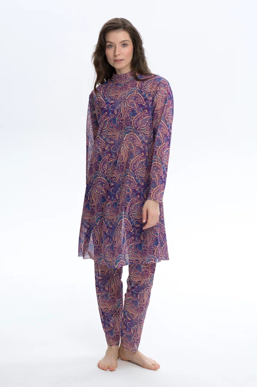 Burkini with Hood Paisley Purple