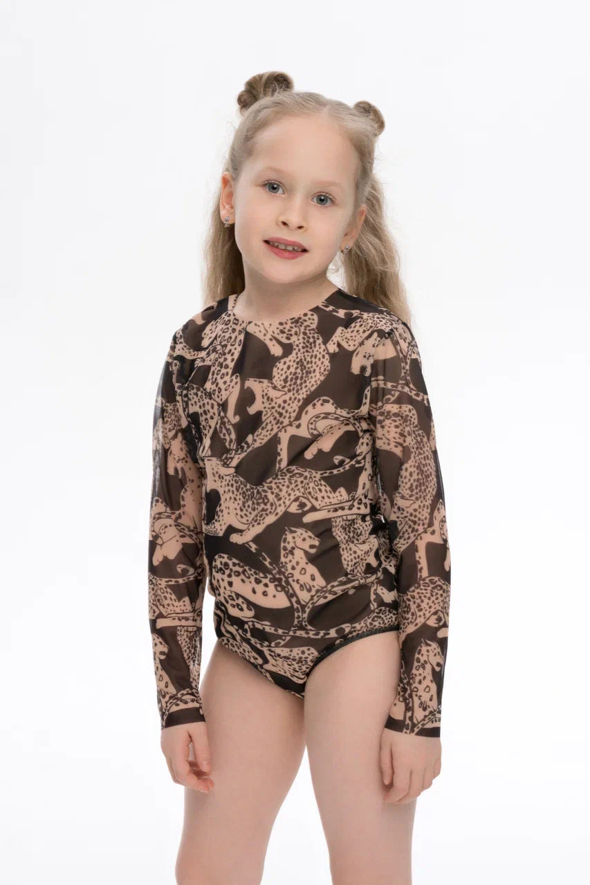 Kids Swimsuit with Sleeves Wild Cat