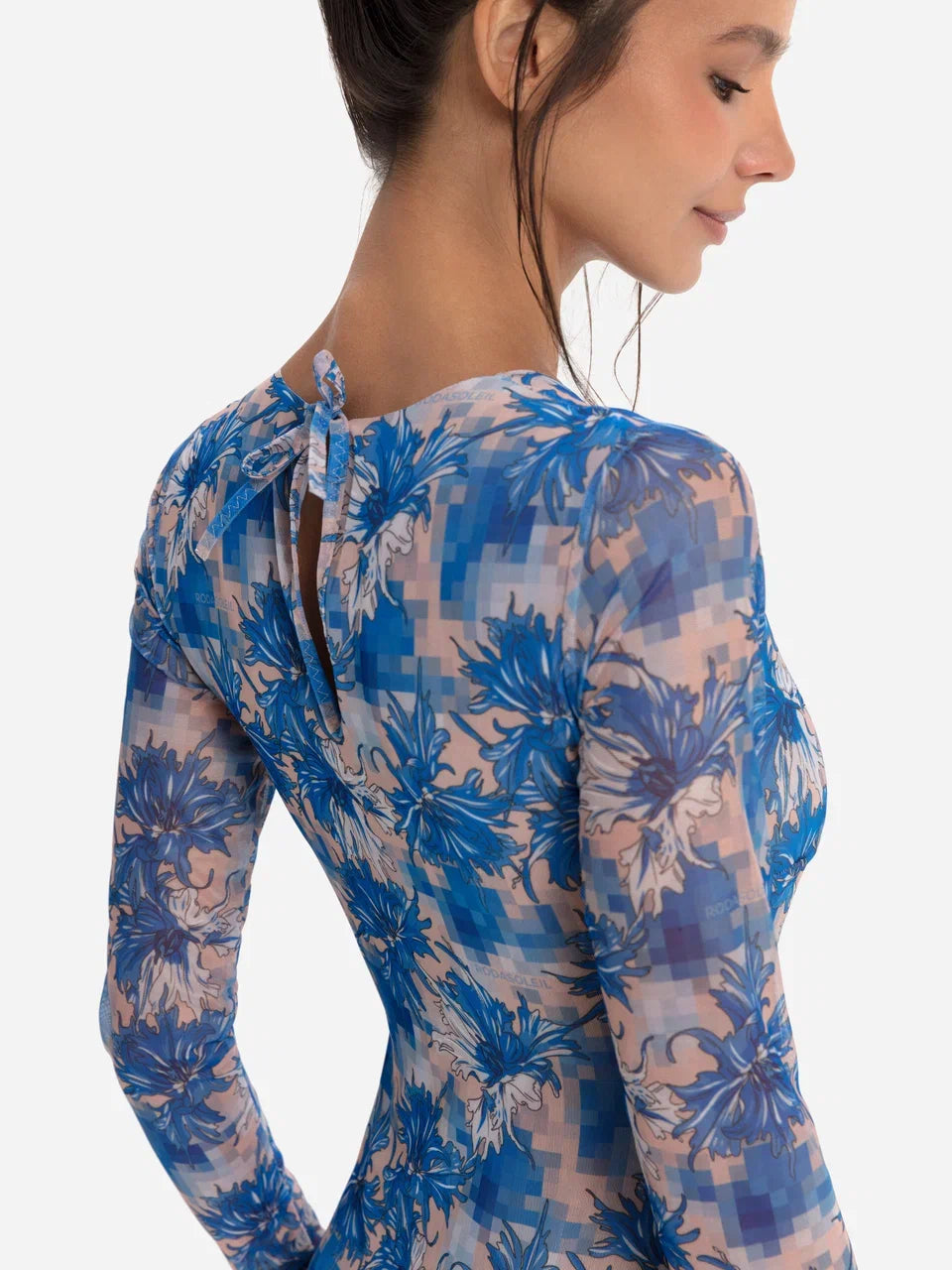 Swimsuit with Sleeves Cornflowers Pixel