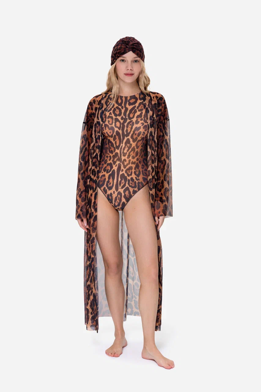 Swimsuit with Sleeves Leopard