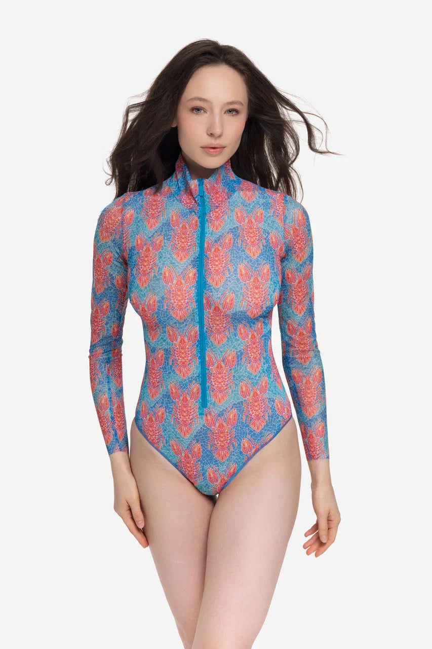 Zipper Swimsuit Lobster Pattern