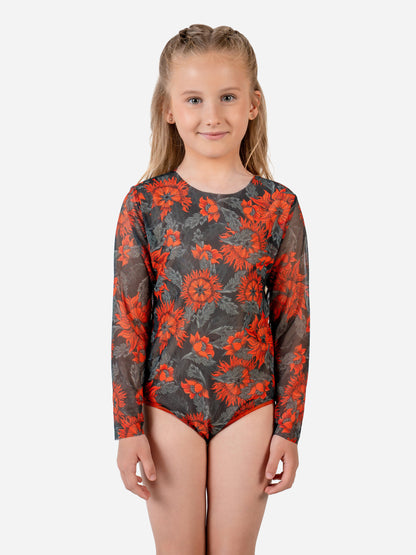 Kids Swimsuit with Sleeves The Sun Orange
