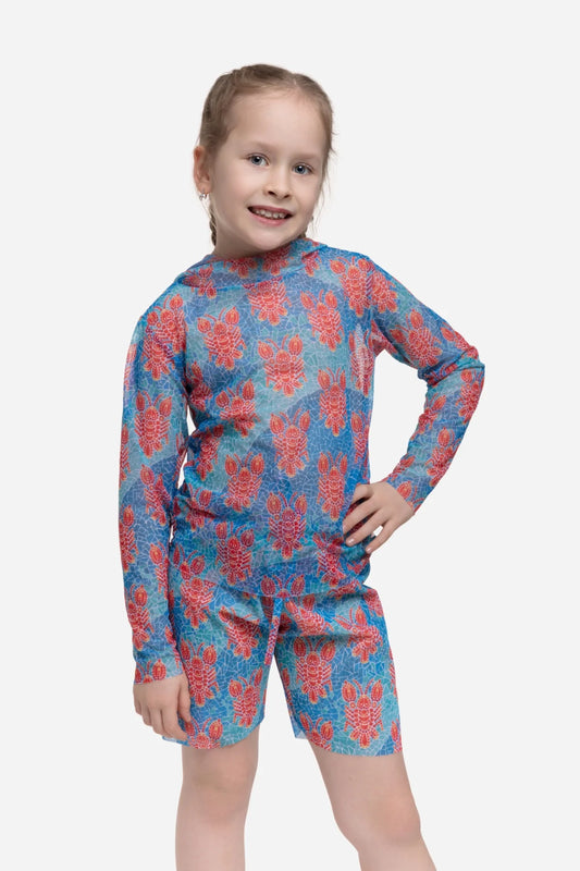 Kids Swimsuit Top with Hood and Shorts Lobster