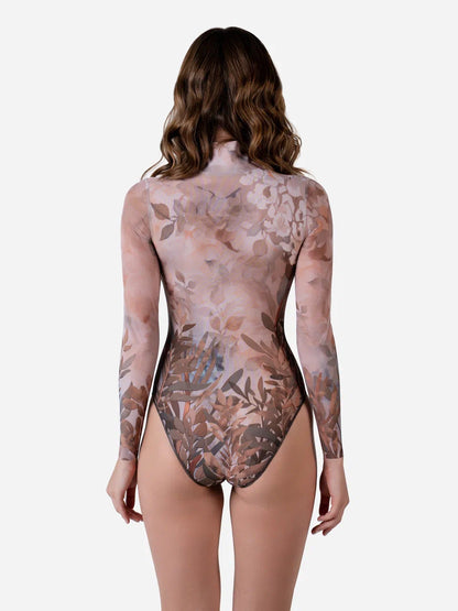 Zipper Swimsuit with Sleeves Olives
