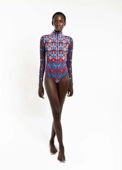 Zipper Swimsuit with Sleeves Medieval Rose