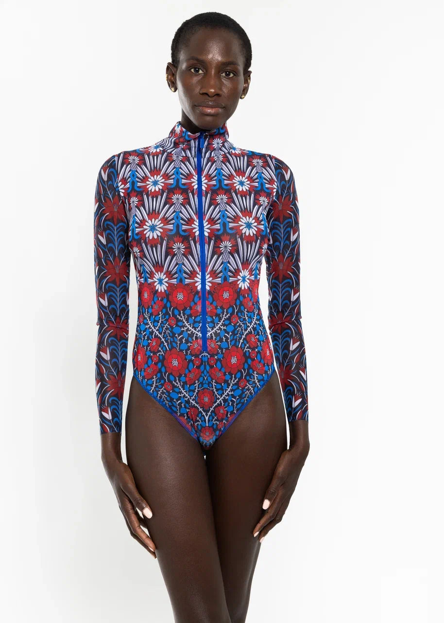 Zipper Swimsuit with Sleeves Medieval Rose