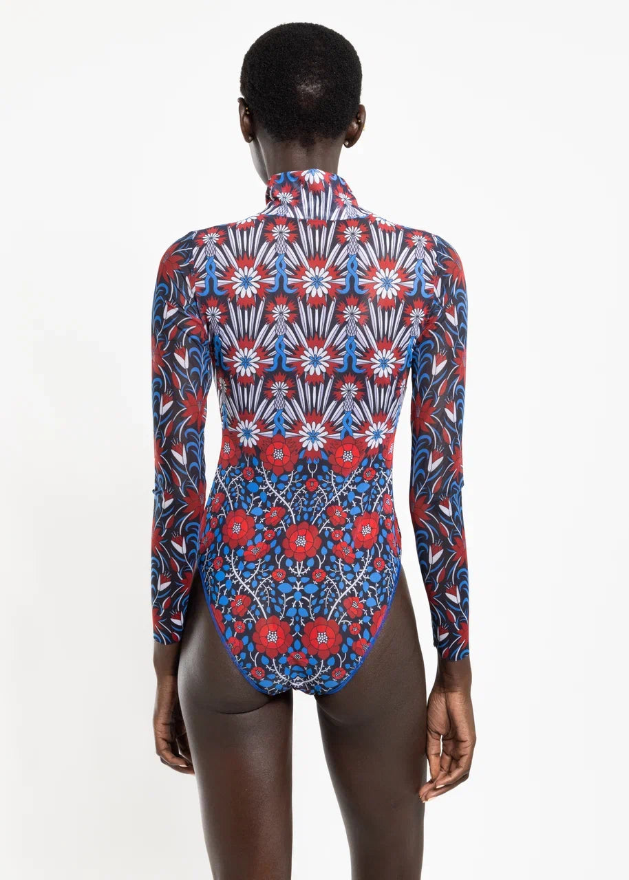 Zipper Swimsuit with Sleeves Medieval Rose