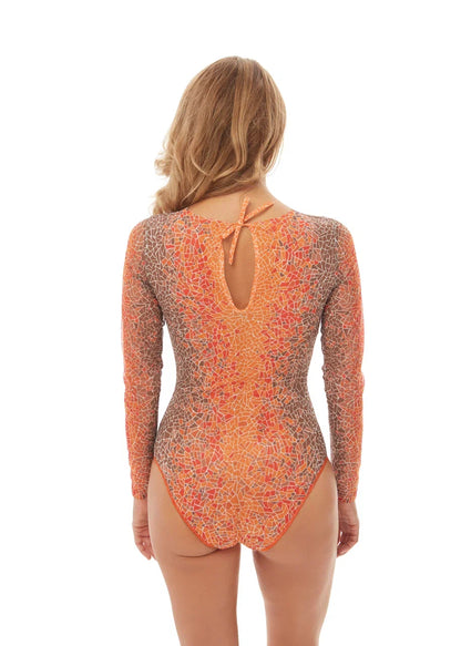 Swimsuit with Sleeves Crocodile Orange