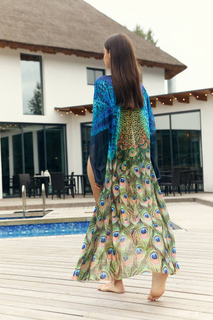 Zipper Swimsuit with Sleeves Peacock