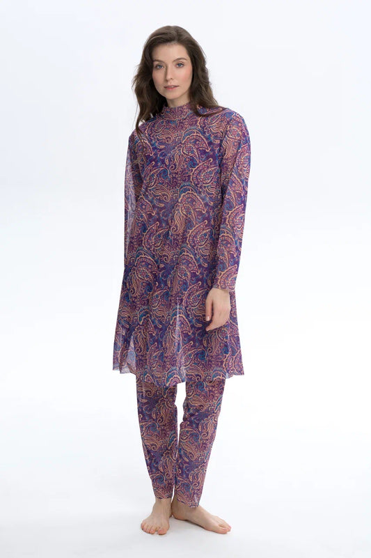 Burkini with Hood Paisley Purple