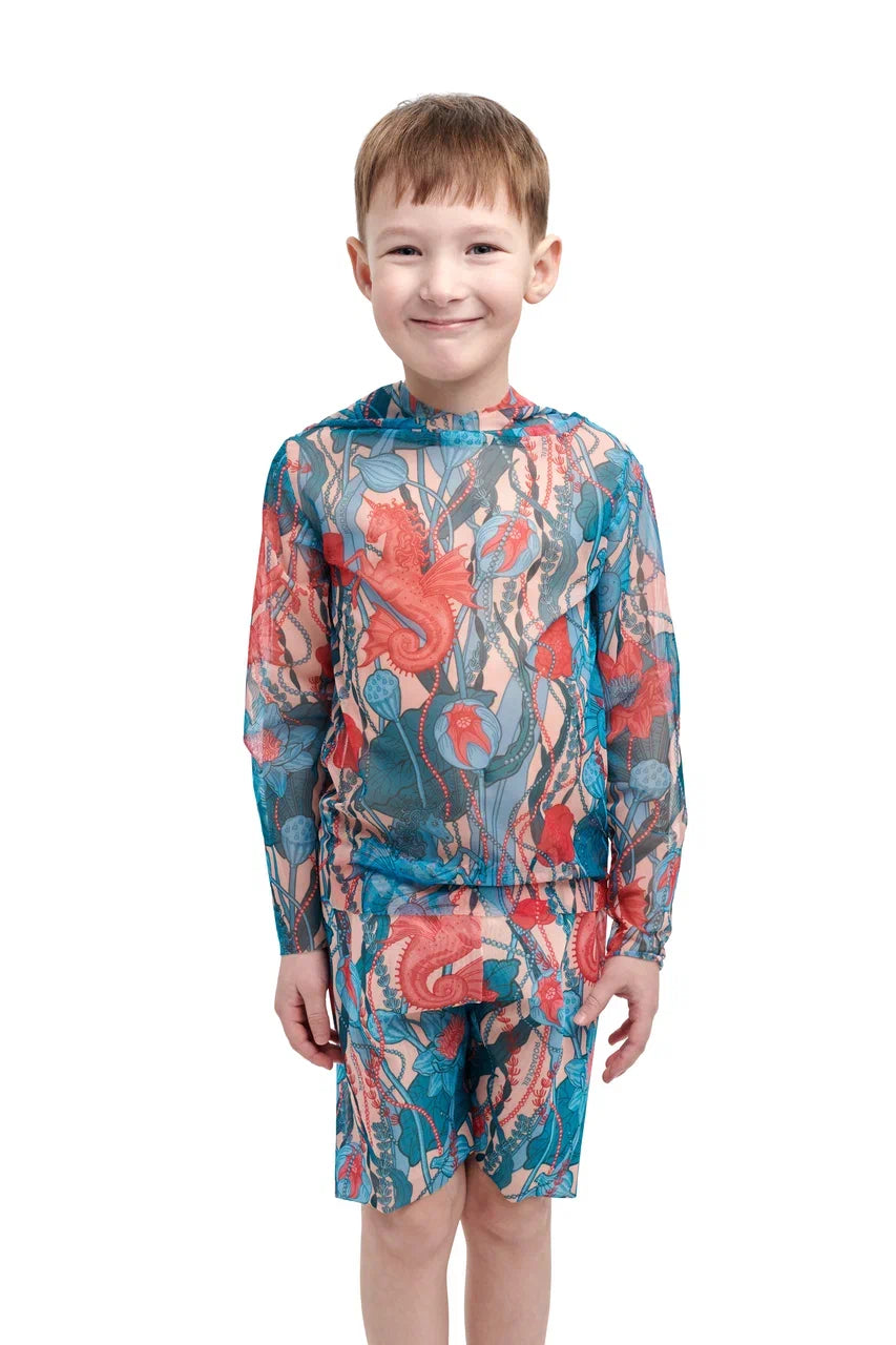 Kids Swimsuit Top with Hood and Shorts Seaunicorns