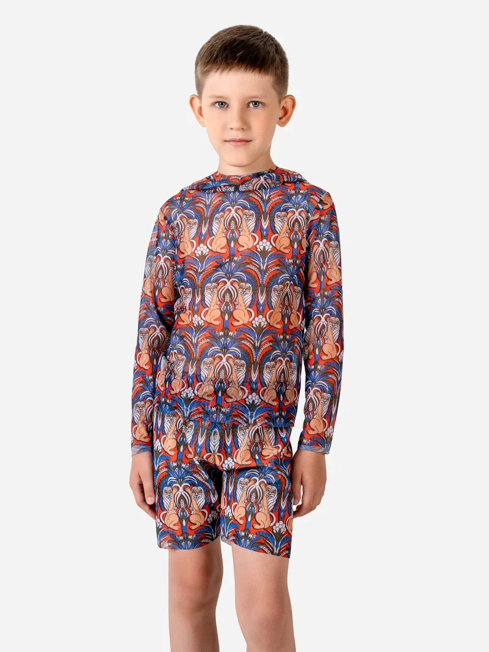 Kids Swimsuit Top with Hood and Shorts Medieval Green
