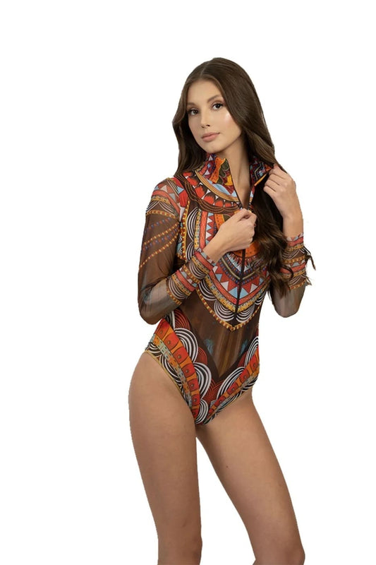 Zipper Swimsuit with Sleeves Africa
