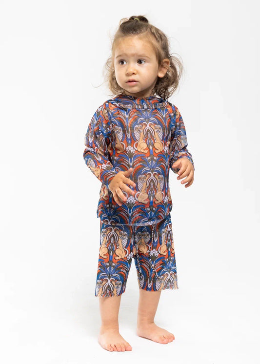 Kids Swimsuit Top with Hood and Shorts Medieval Green