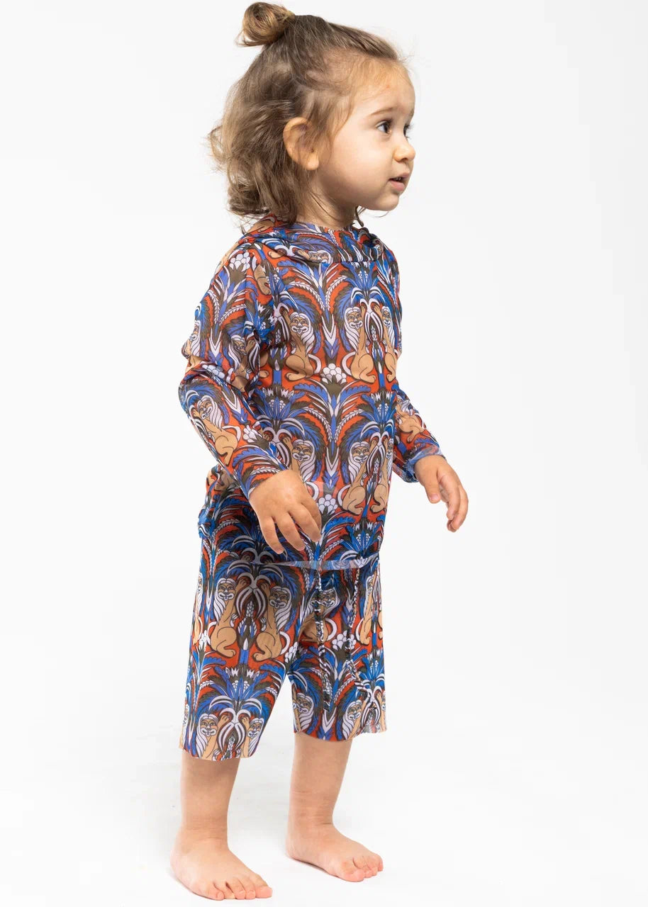 Kids Swimsuit Top with Hood and Shorts Medieval Green