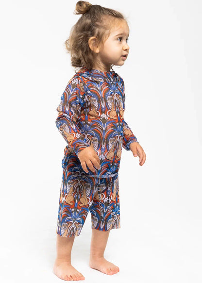 Kids Swimsuit Top with Hood and Shorts Medieval Green