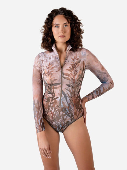 Zipper Swimsuit with Sleeves Olives