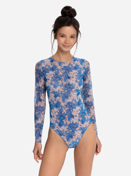 Swimsuit with Sleeves Cornflowers Pixel